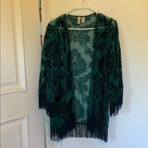 Fringe Velvet like kimono